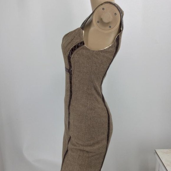 SOLD New Bebe wool and leather dress Mocha - Picture 2 of 10
